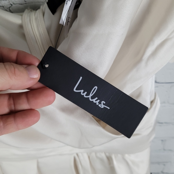 LULU'S | “Always Celebrating” satin off-the-shoulder asymmetrical mini dress - Picture 5 of 8